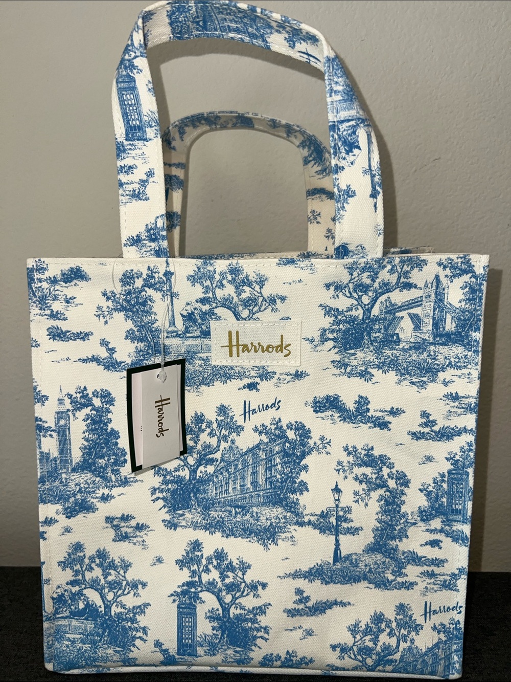 Harrods Blue and White Toile Canvas Shopper Tote